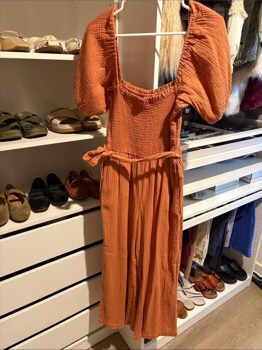 Billabong Rust Orange Puff-Sleeve Jumpsuit